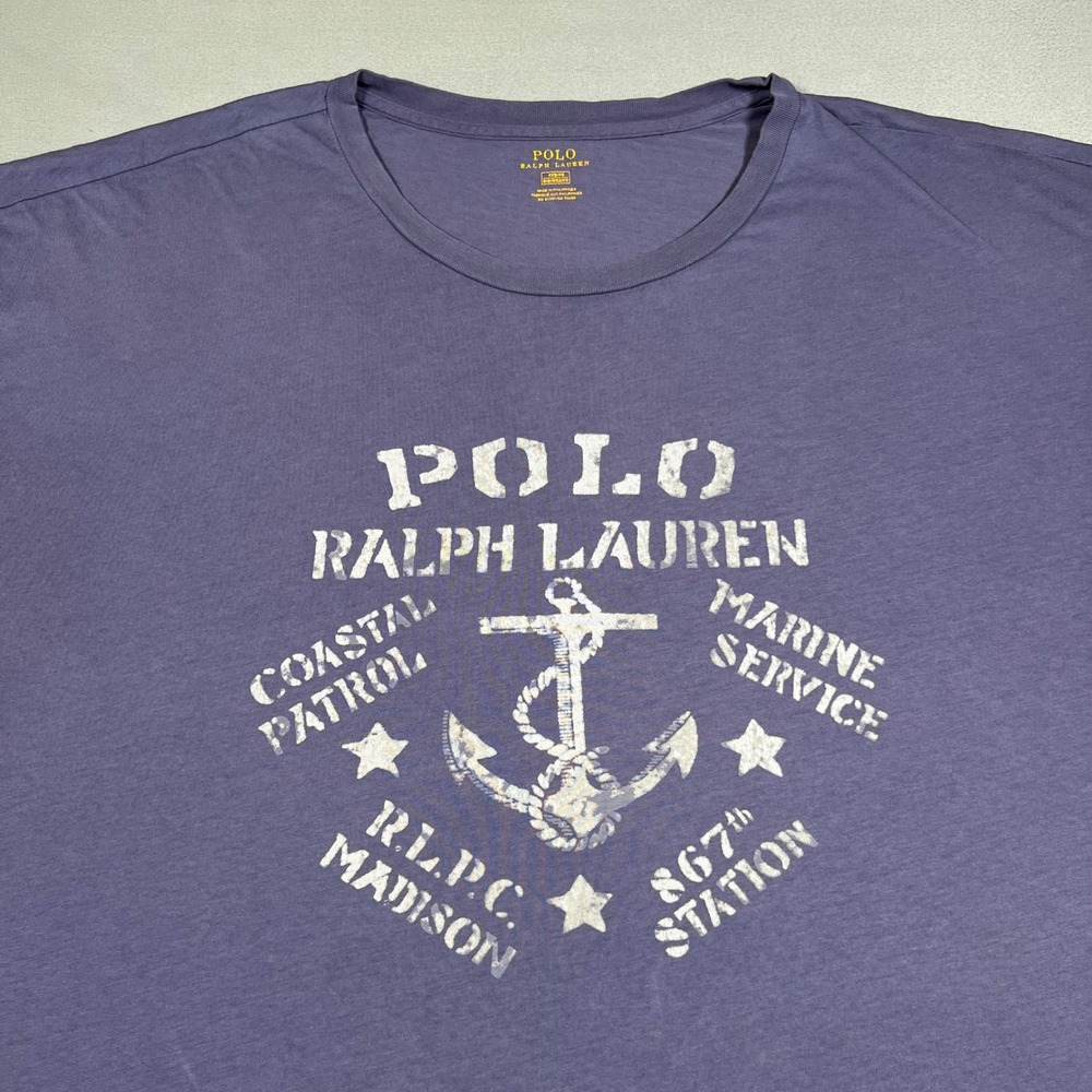 Polo Ralph Lauren Mens 4XB Blue Coastal Patrol Anchor Graphic T-Shirt Big Tall